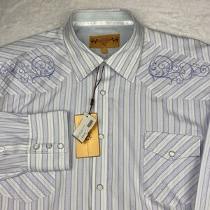 Enzo Denim Mens XL White Lavender Striped Shirt Embroidered Button Up NWT